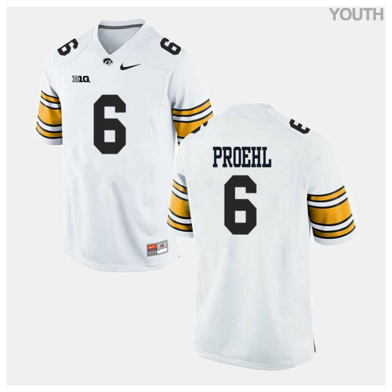 Youth Iowa Hawkeyes NCAA #6 Josh Proehl White Authentic Nike Alumni Stitched College Football Jersey WY34L42DP
